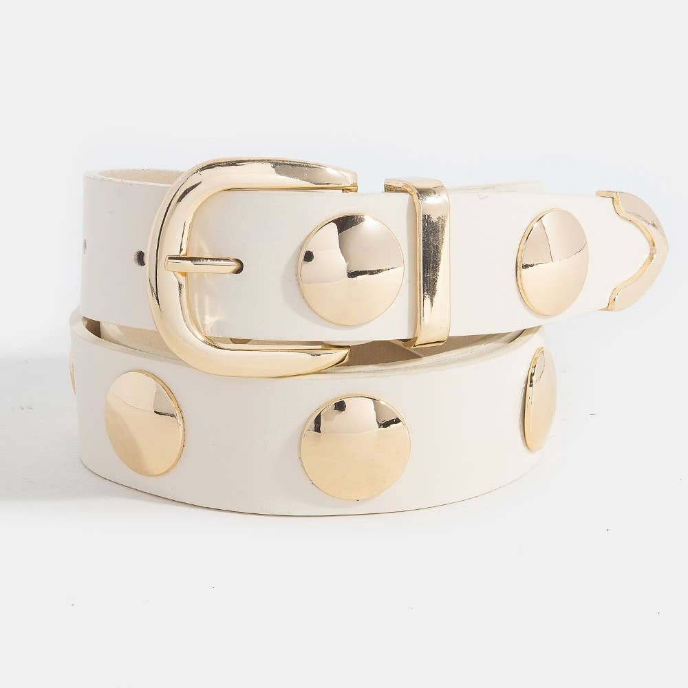 Metallic Disc Studded Faux Leather Belt