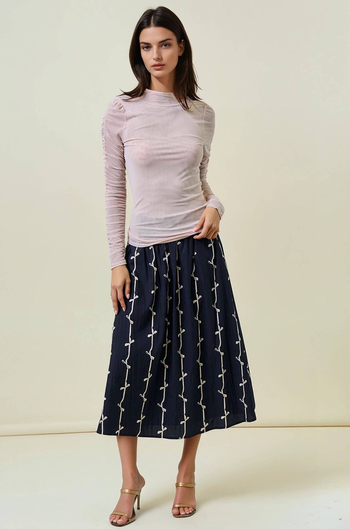 SEMI SHEER MOCK NECK LONG SLEEVE TEE