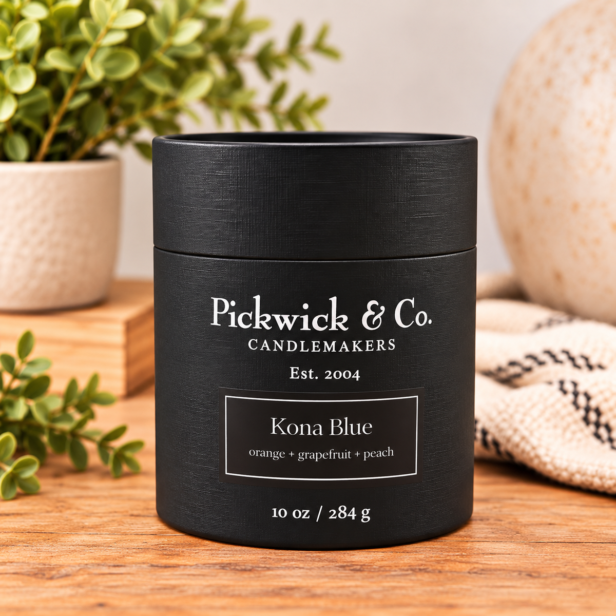 Pickwick & Co. Kona Blue 10 oz candle in black gift tube