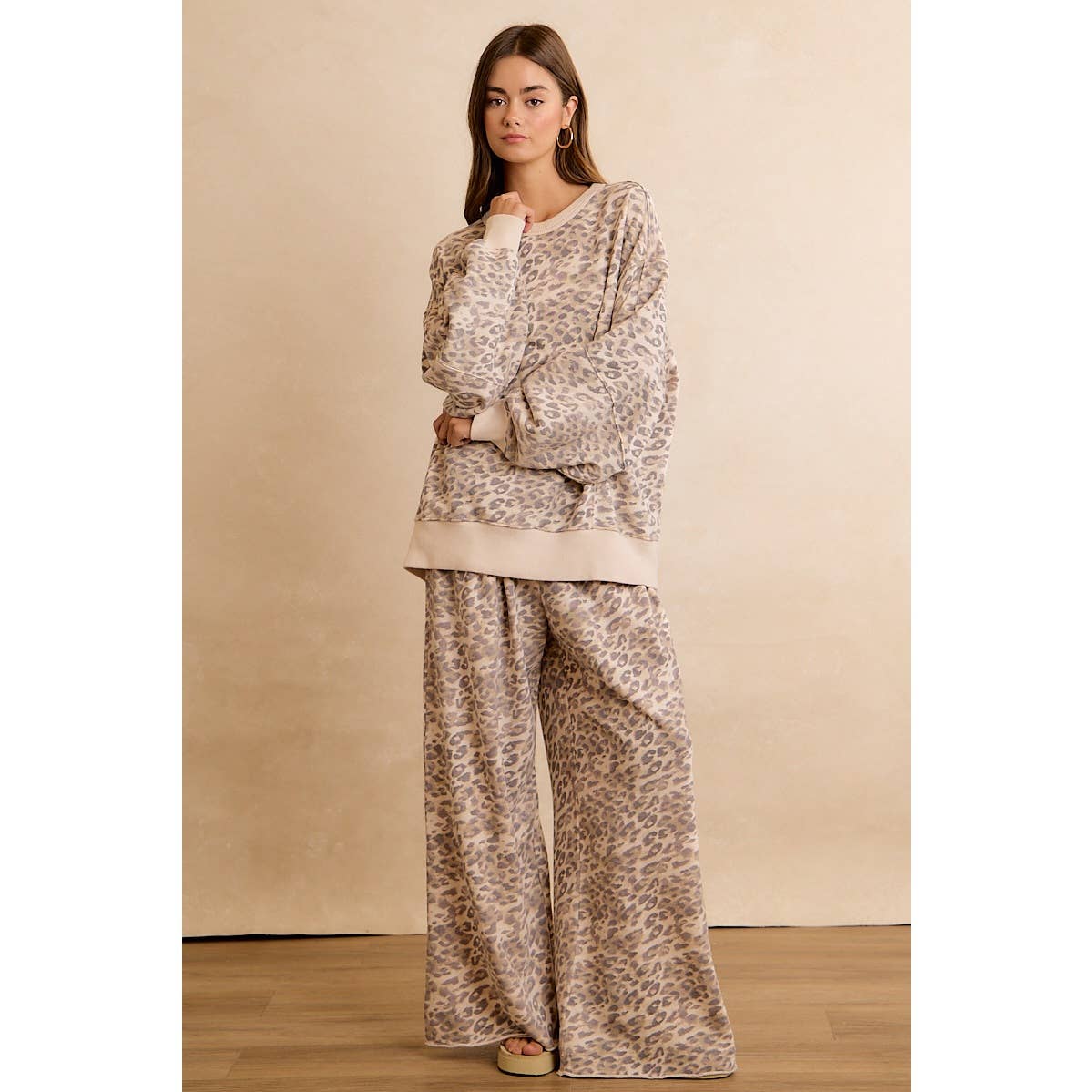 LEOPARD PRINT FULL LENGTH WIDE LEG PULL ON PANTS