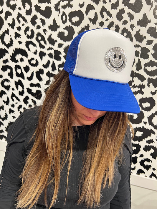 Smile Patch Hat, Smile Trucker Hat, Smile Hat, Trucker Hat, Blue Hat, Sequin Shirt Hat Hat