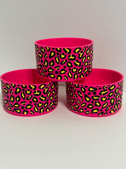 Pink Leopard print silicone tumbler sleeve
