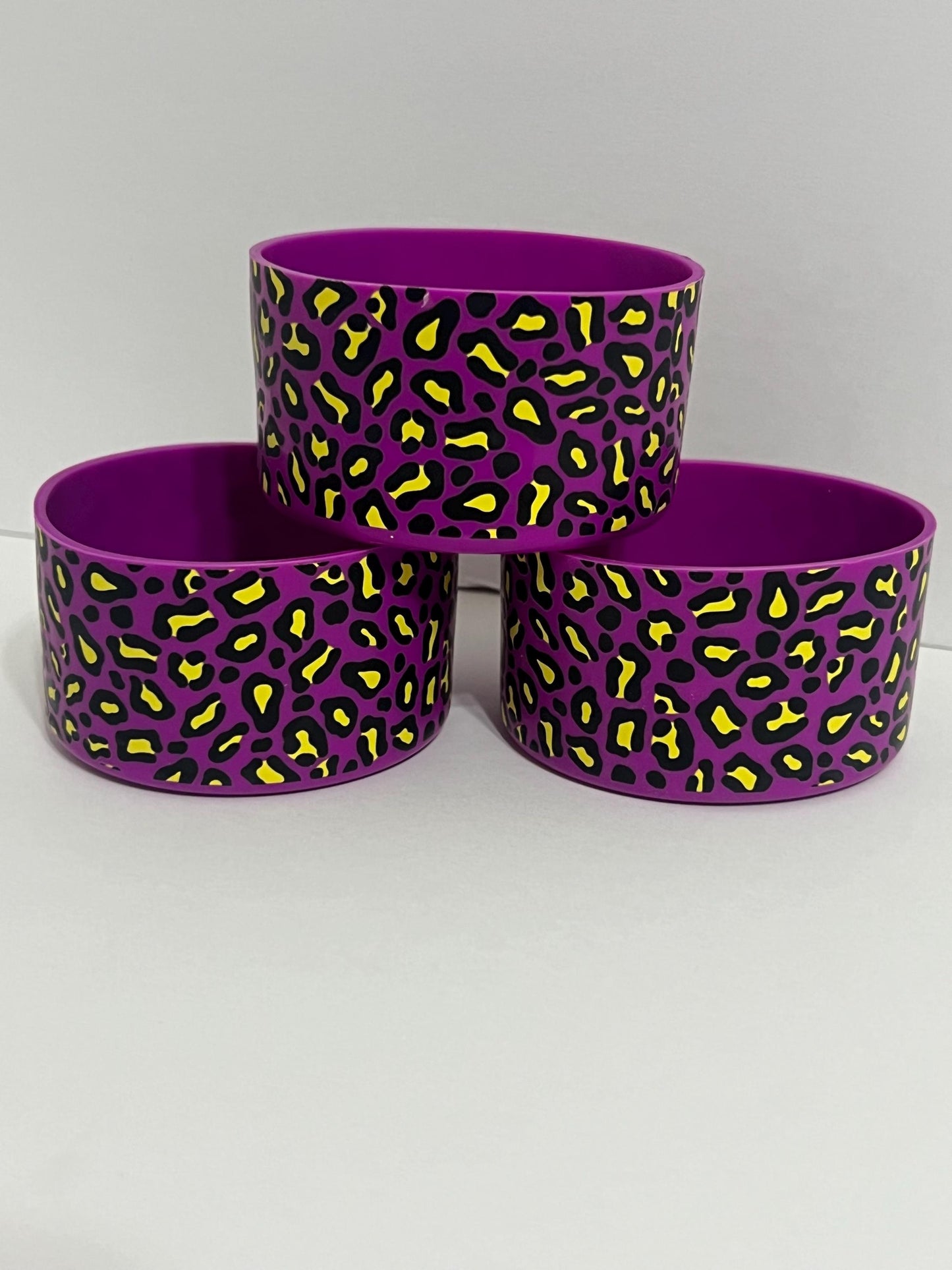 Purple Leopard print silicone tumbler sleeve
