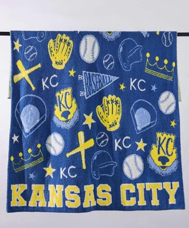 Large Kansas City Baseball Blanket, 100% Polyester Microfiber Blanket, Soft Sports Blanket, Baseball Blanket