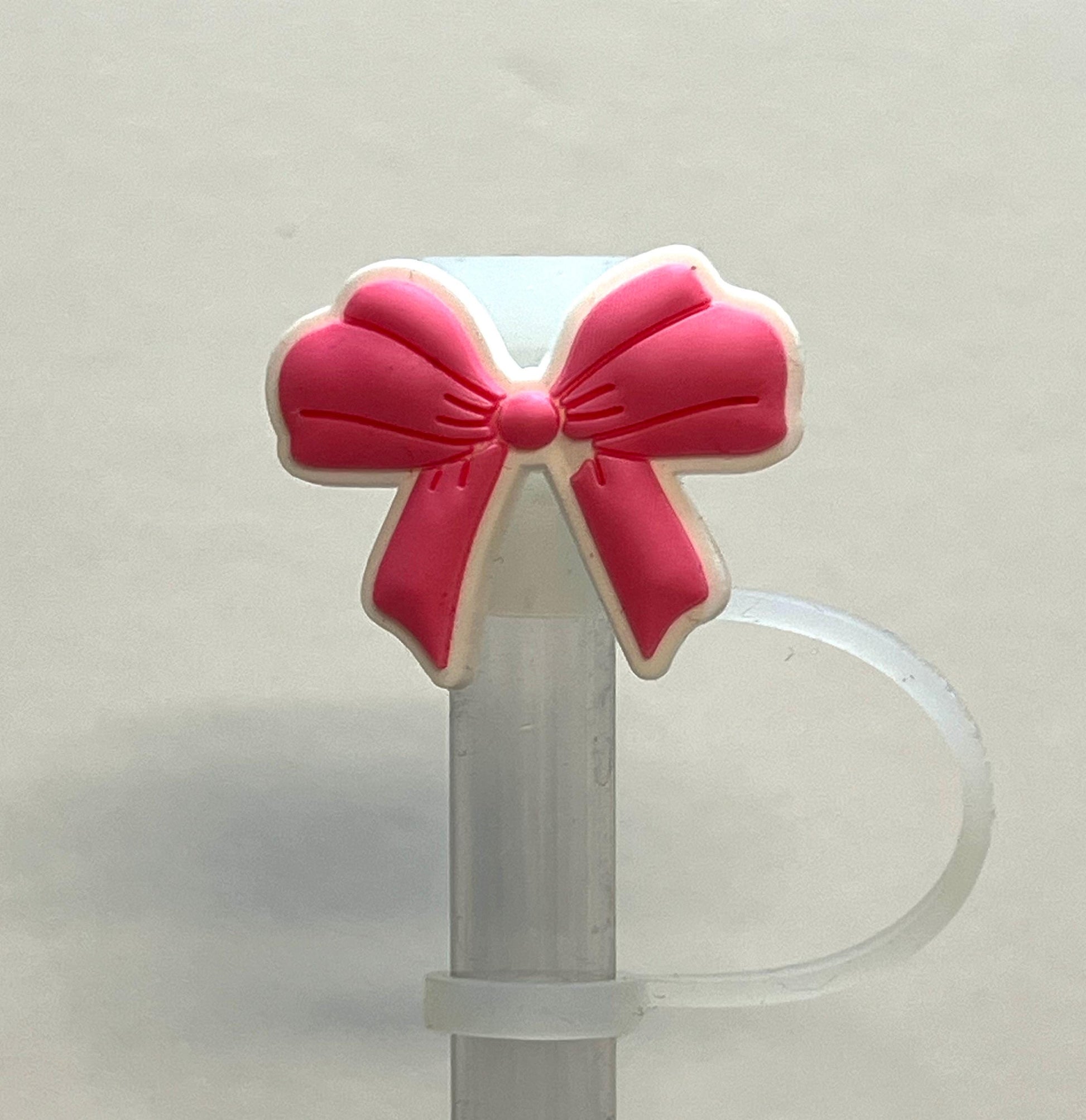 Pink bow straw topper (10mm)