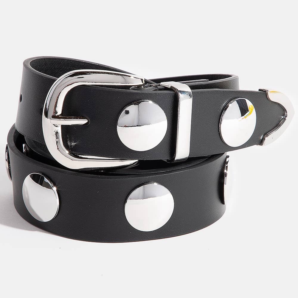 Metallic Disc Studded Faux Leather Belt