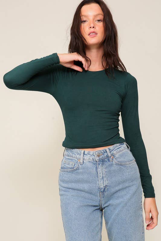 Long Sleeve Round Neck Brushed Knit Top
