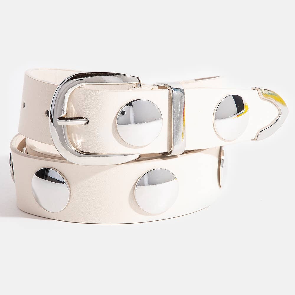 Metallic Disc Studded Faux Leather Belt