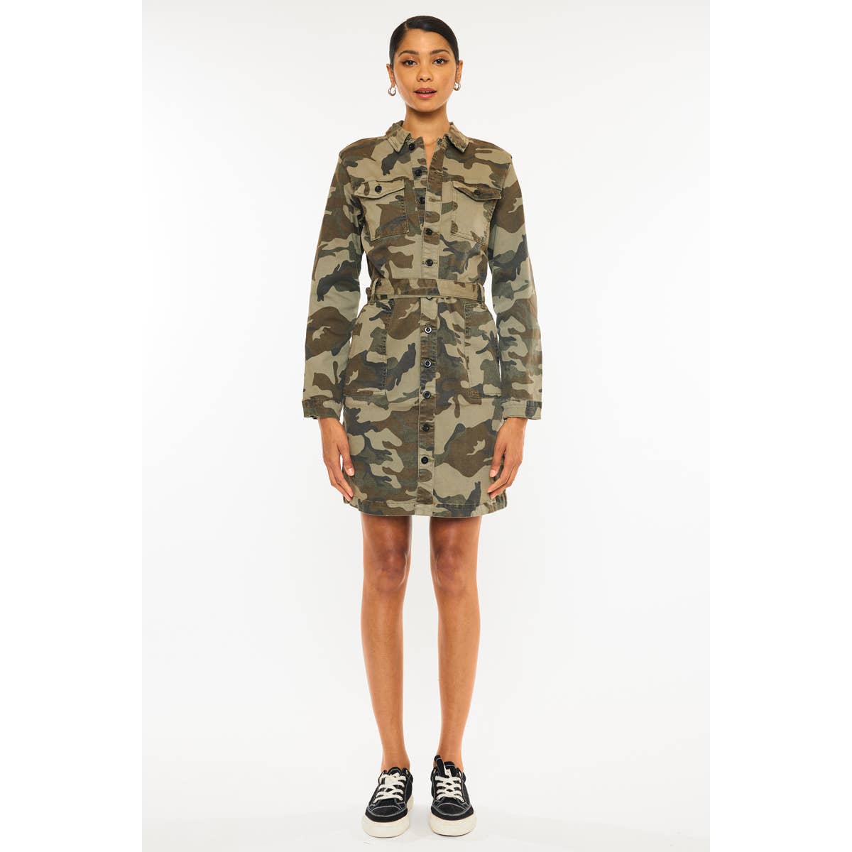 CAMO BUTTON DOWN MINI DRESS