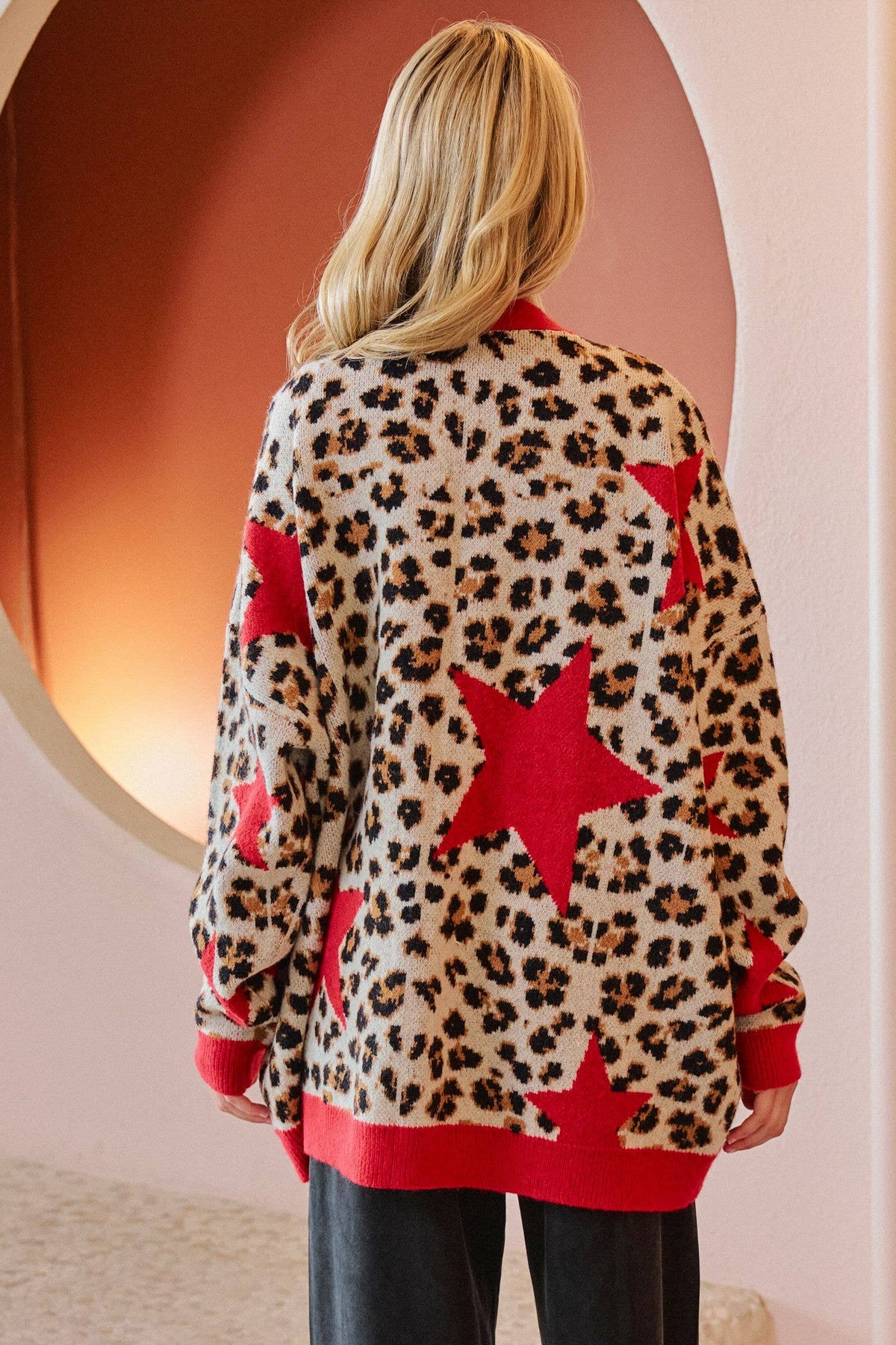 PLUS SIZE LEOPARD STAR CARDIGAN SWEATER