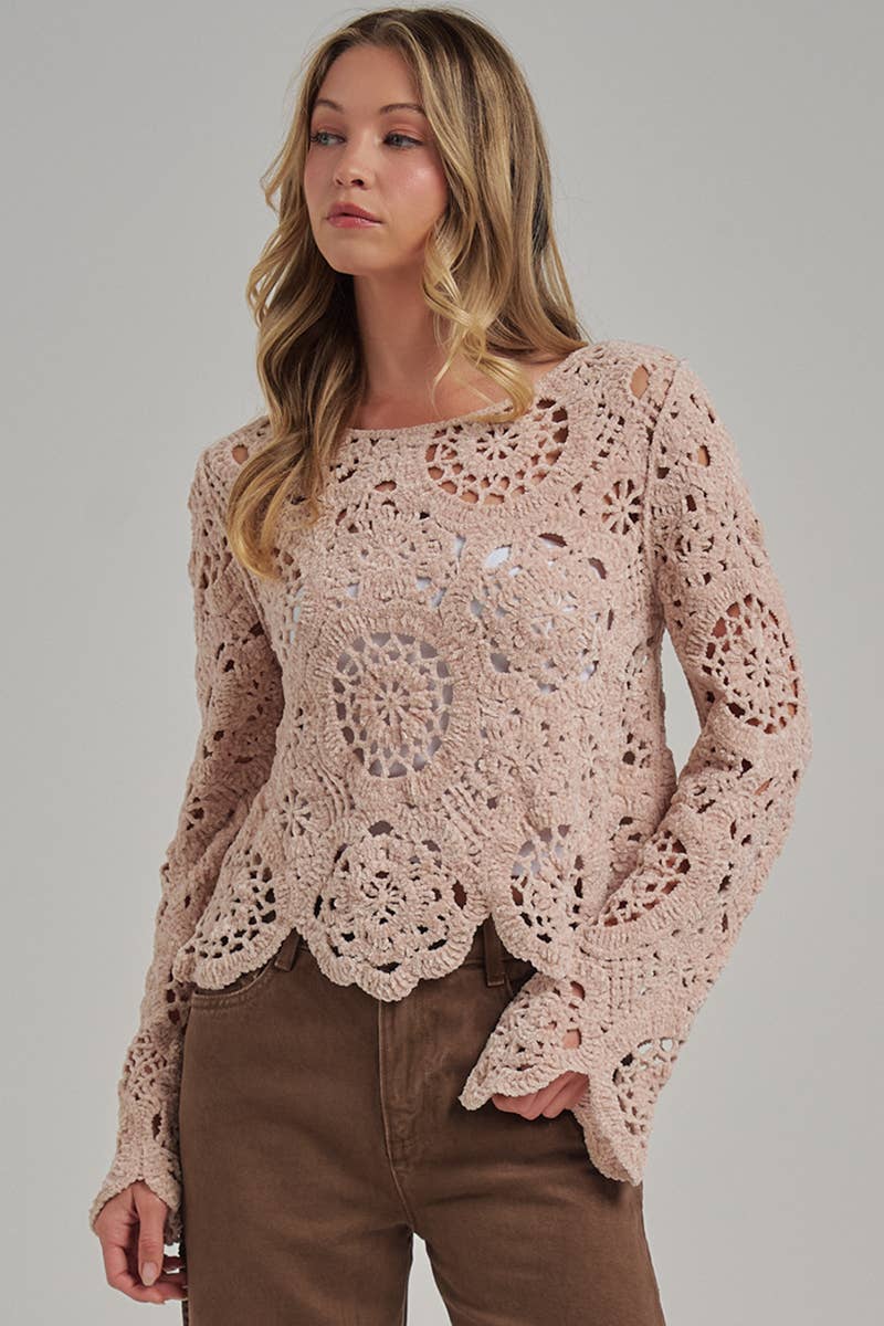 CHENILLE YARN KNITTED FALL SWEATER BOHO_JLT00284-01