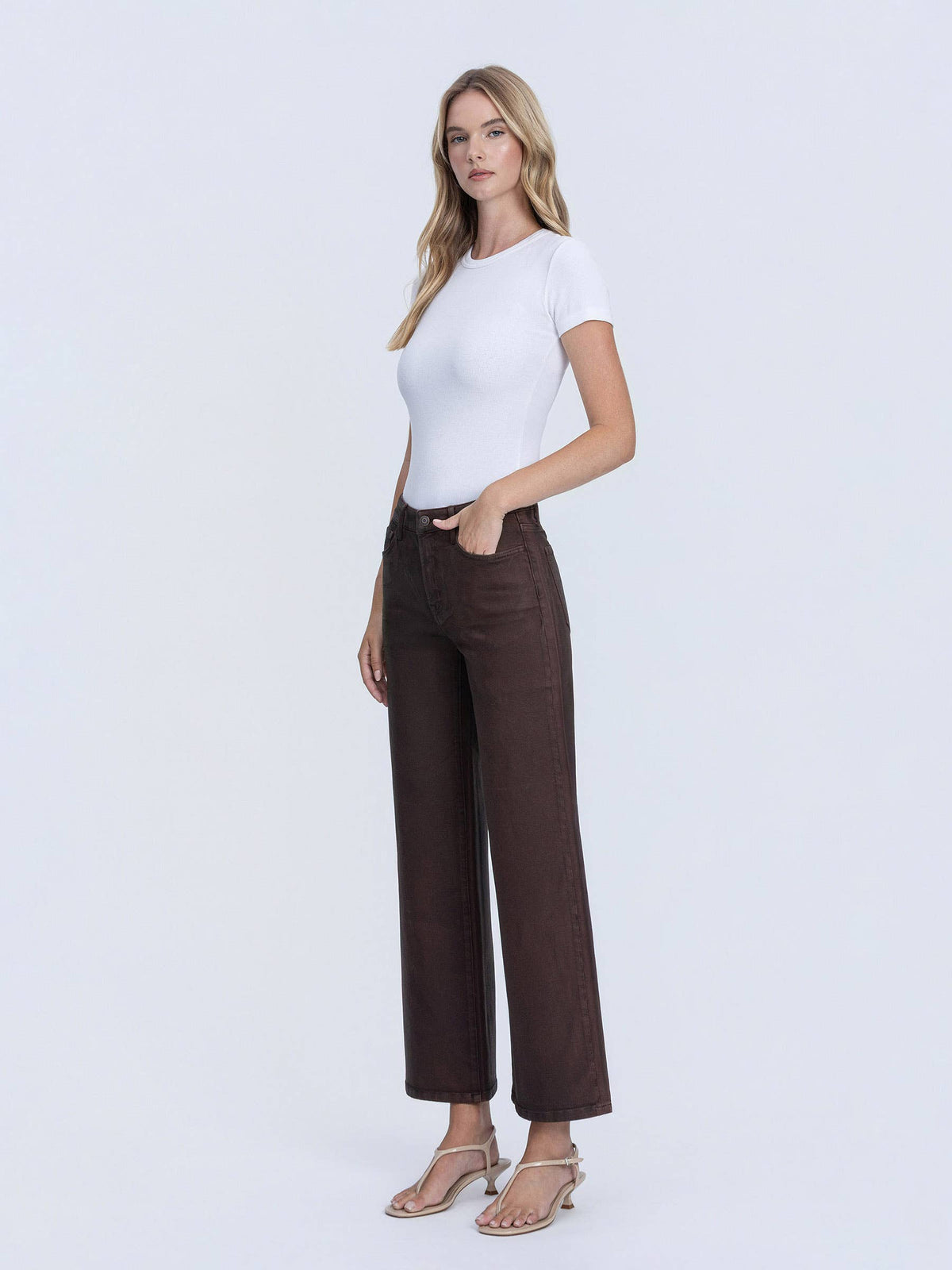 HIGH RISE COFFEE WIDE LEG JEANS