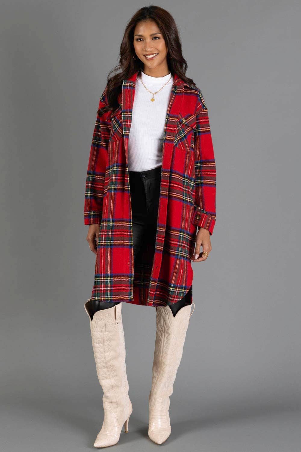 Red, Green, Blue & Yellow Plaid Long Shacket