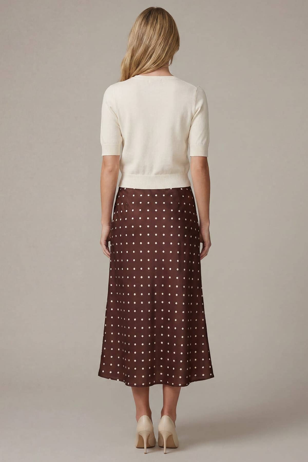 Polka Dot Print Midi Skirt