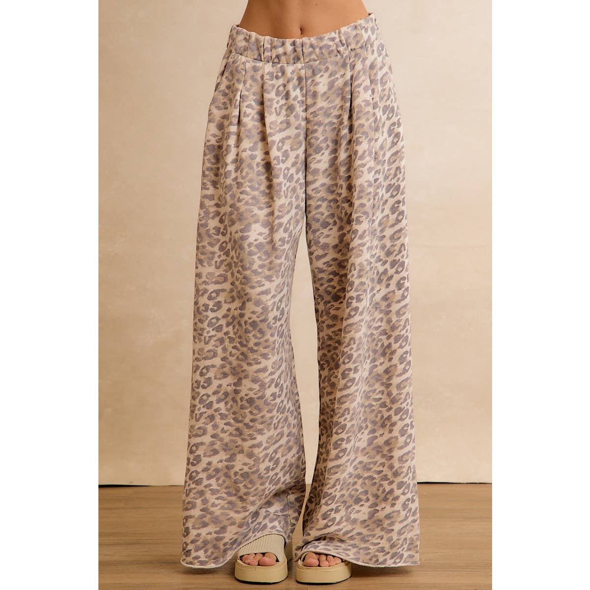 LEOPARD PRINT FULL LENGTH WIDE LEG PULL ON PANTS