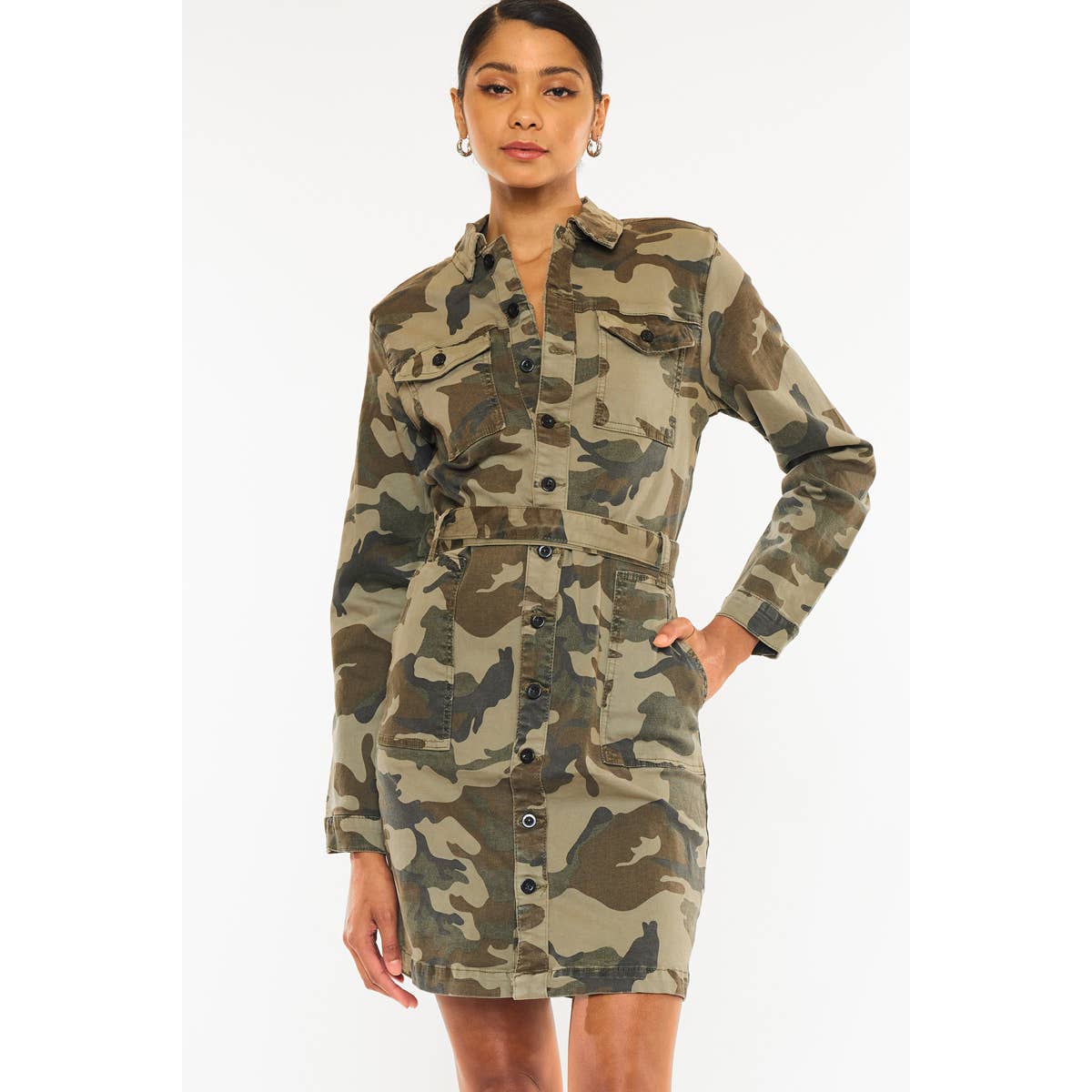CAMO BUTTON DOWN MINI DRESS