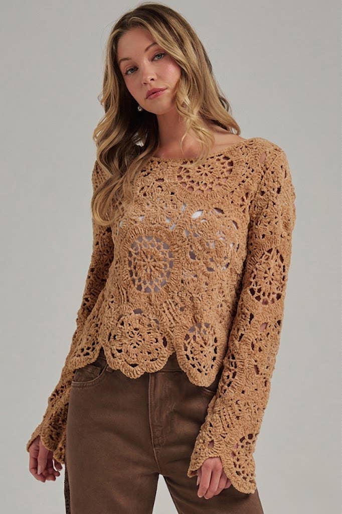 CHENILLE YARN KNITTED FALL SWEATER BOHO_JLT00284-01
