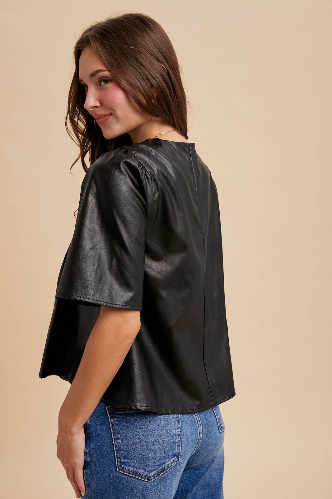 Leather Pin Tuck Detail Blouse