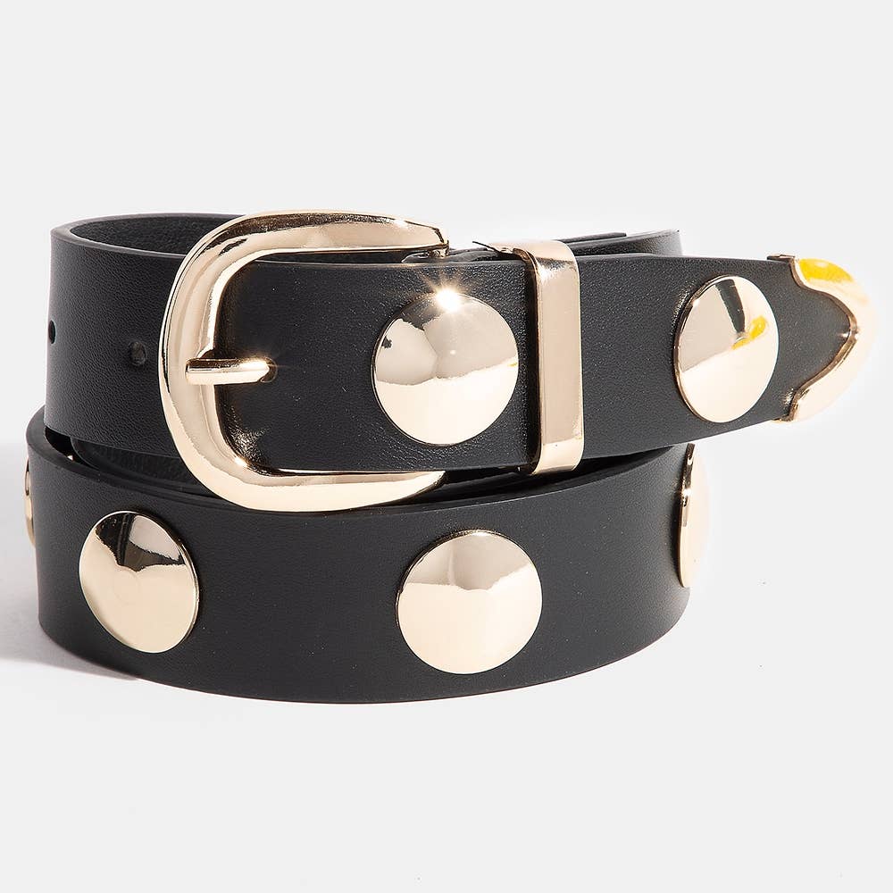 Metallic Disc Studded Faux Leather Belt