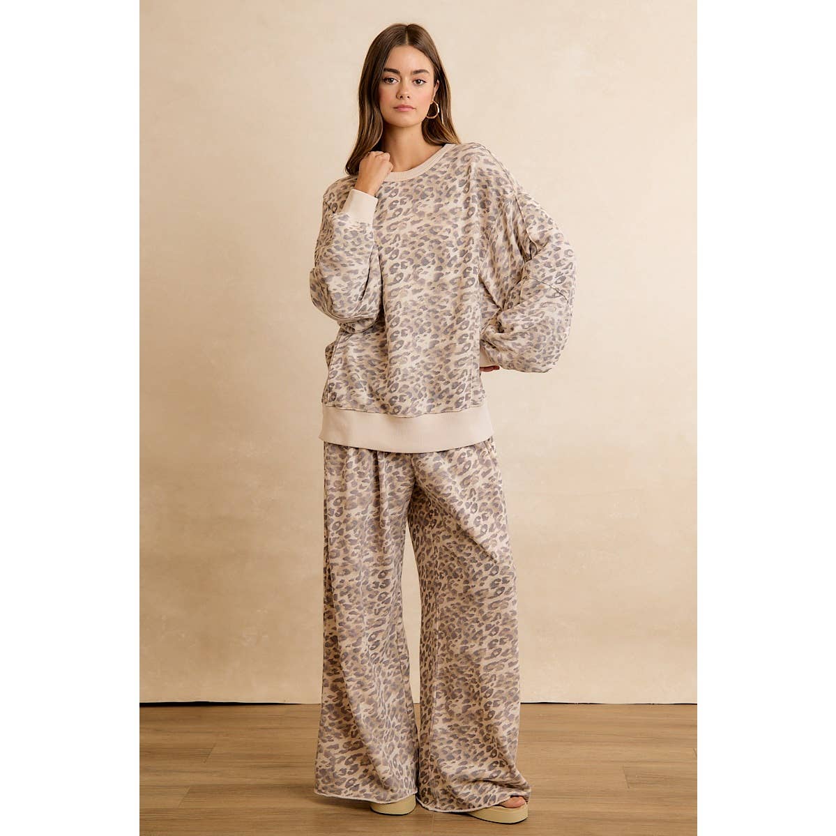 LEOPARD PRINT FULL LENGTH WIDE LEG PULL ON PANTS