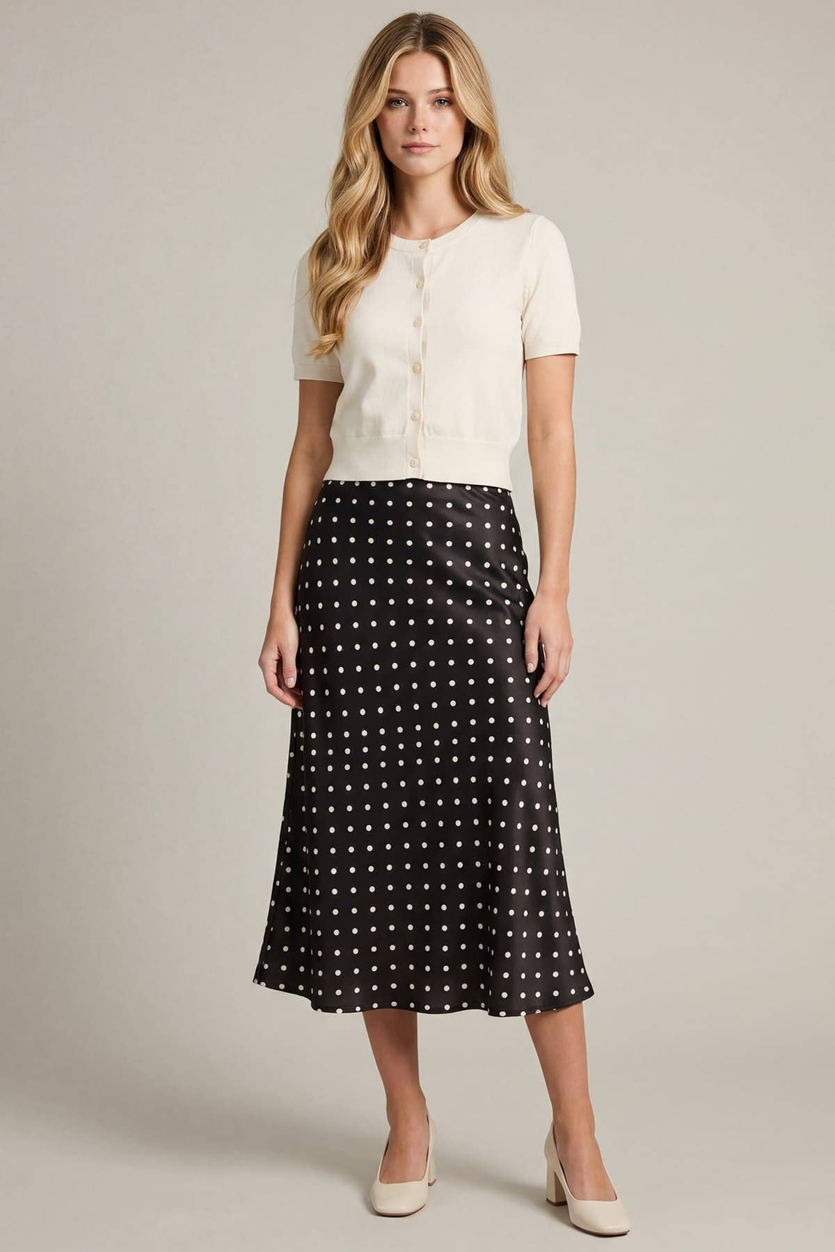Polka Dot Print Midi Skirt
