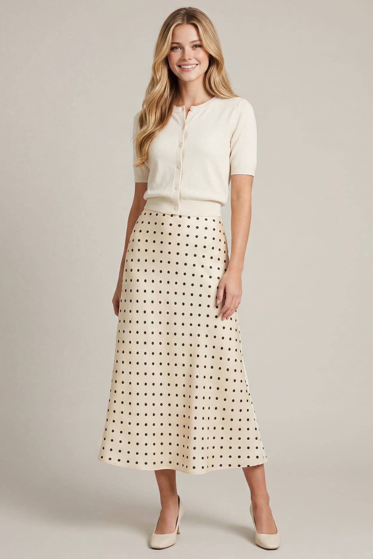 Polka Dot Print Midi Skirt