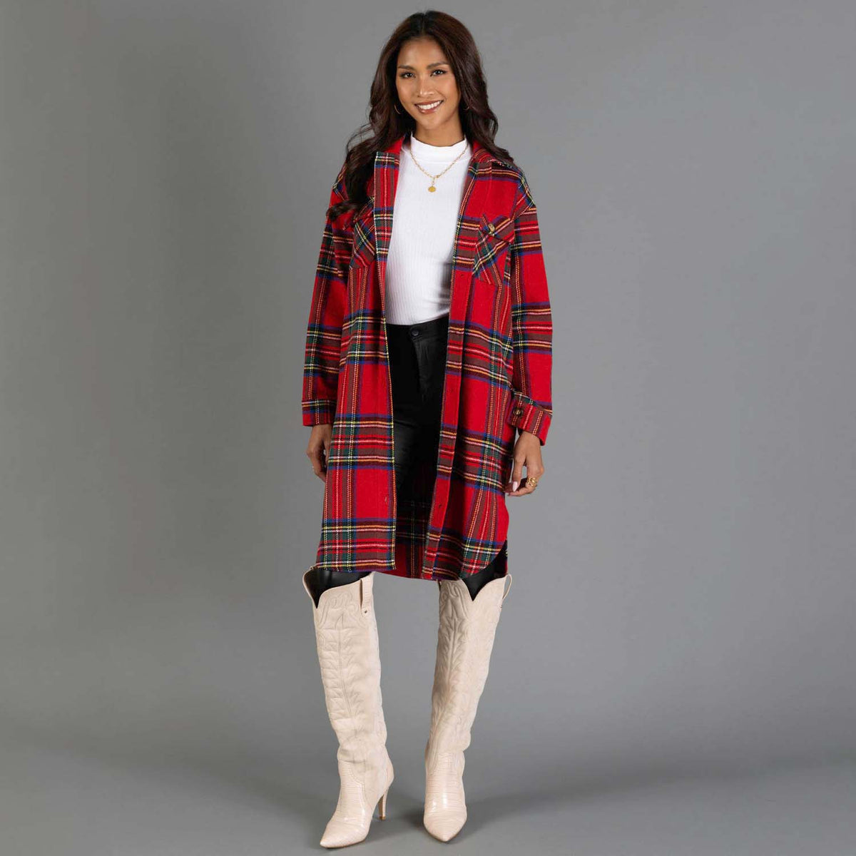 Red, Green, Blue & Yellow Plaid Long Shacket