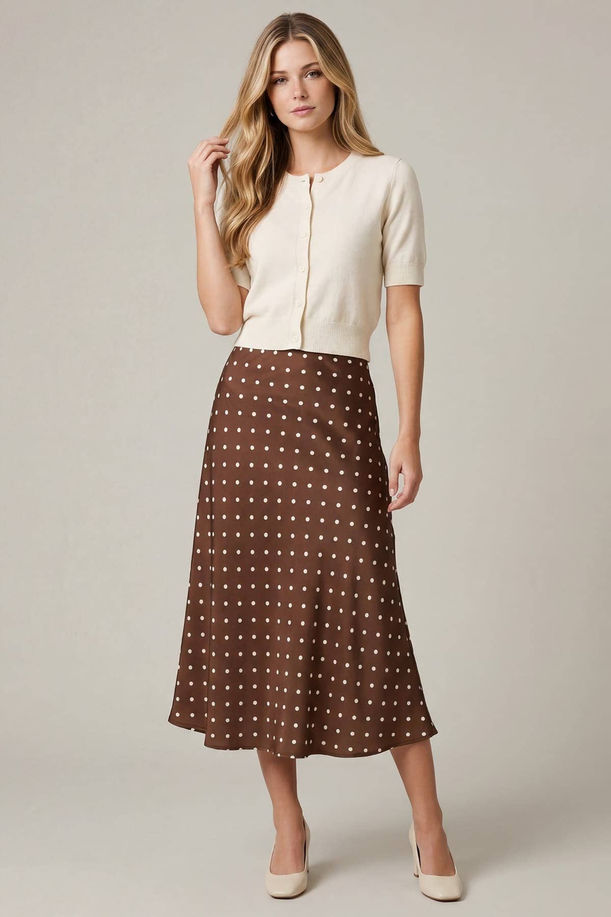 Polka Dot Print Midi Skirt