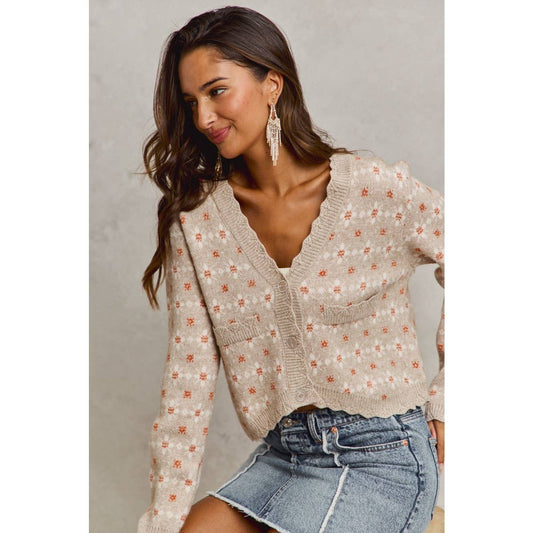 FLORAL PATTERNED BUTTON DOWN SWEATER CARDIGAN