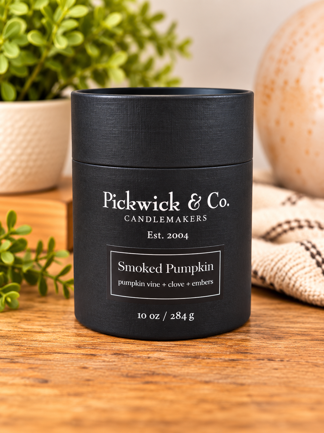 Pickwick & Co. Smoked Pumpkin 10 oz candle in black gift tube