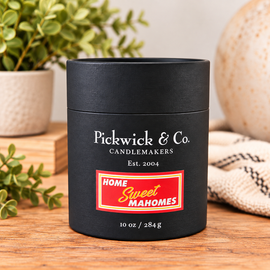 Pickwick & Co. Home Sweet Mahomes 10 oz candle, Kansas City Home Team Collection, in black gift tube