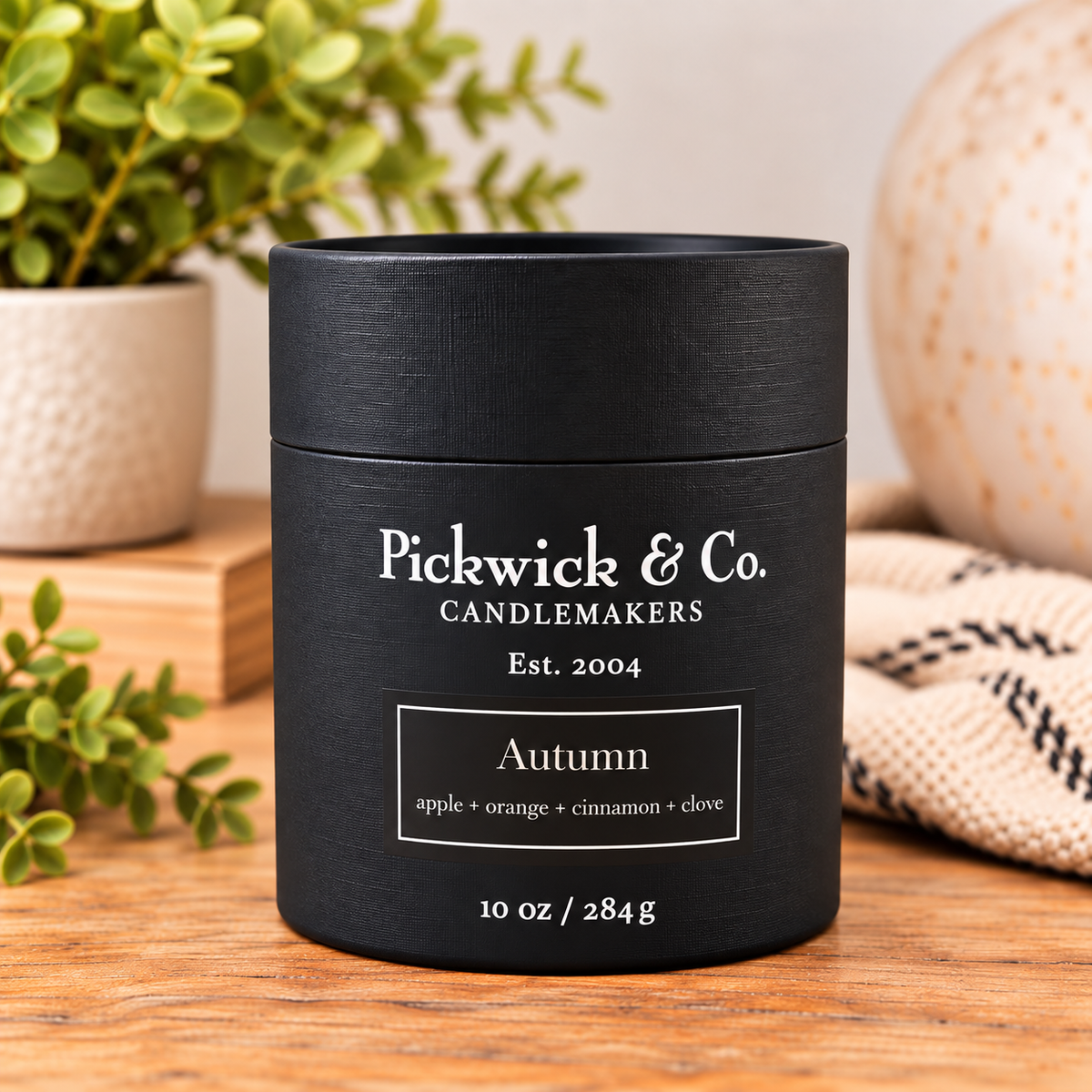 Pickwick & Co. Autumn 10 oz candle in black gift tube