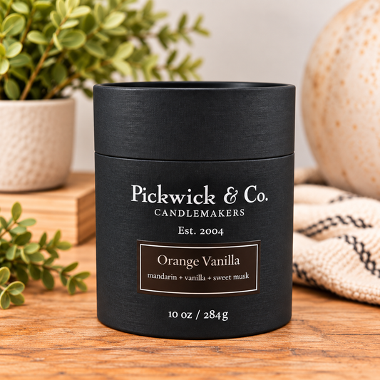 Pickwick & Co. Orange Vanilla 10 oz candle in black gift tube