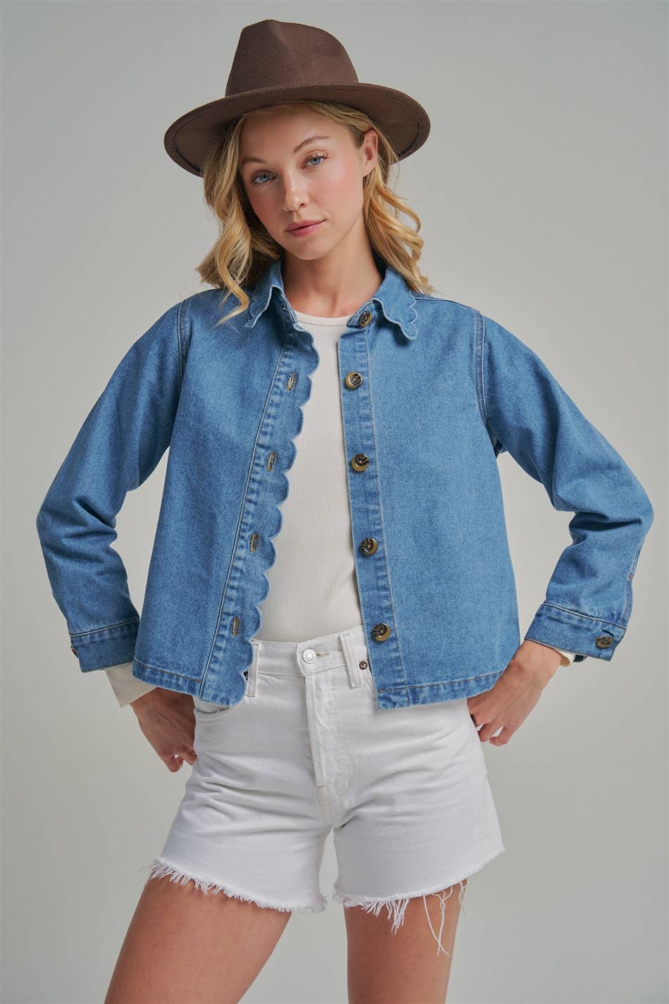 FALL DENIM JACKET WITH SCALLOP EMBROIDERY COLLAR_JLT00349-01