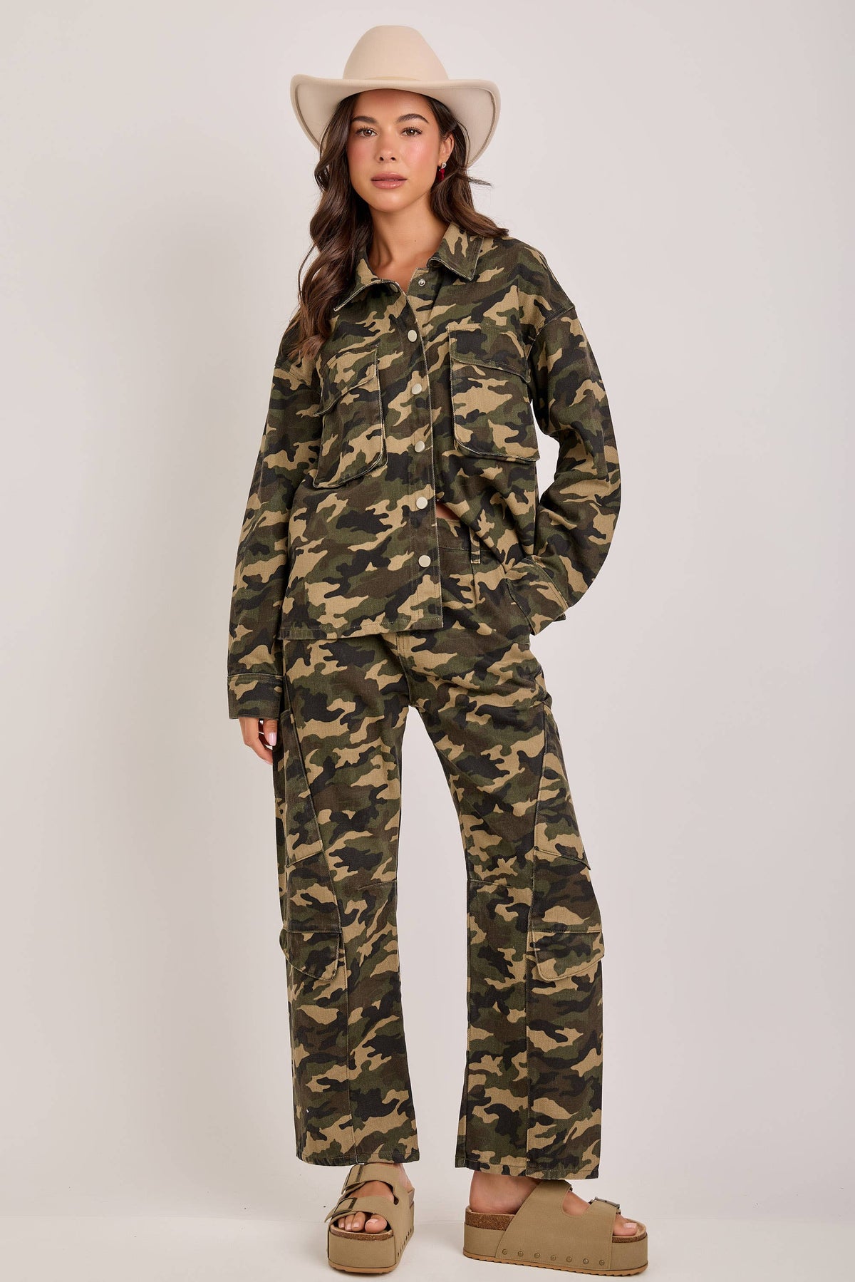CAMOUFLAGE SHACKET WITH UTILITY BIG 3D POCKETS