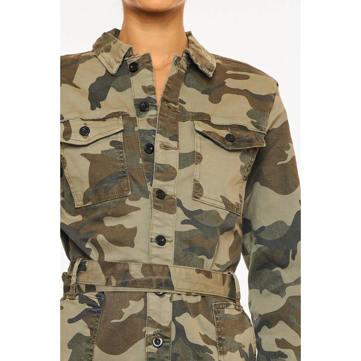 CAMO BUTTON DOWN MINI DRESS