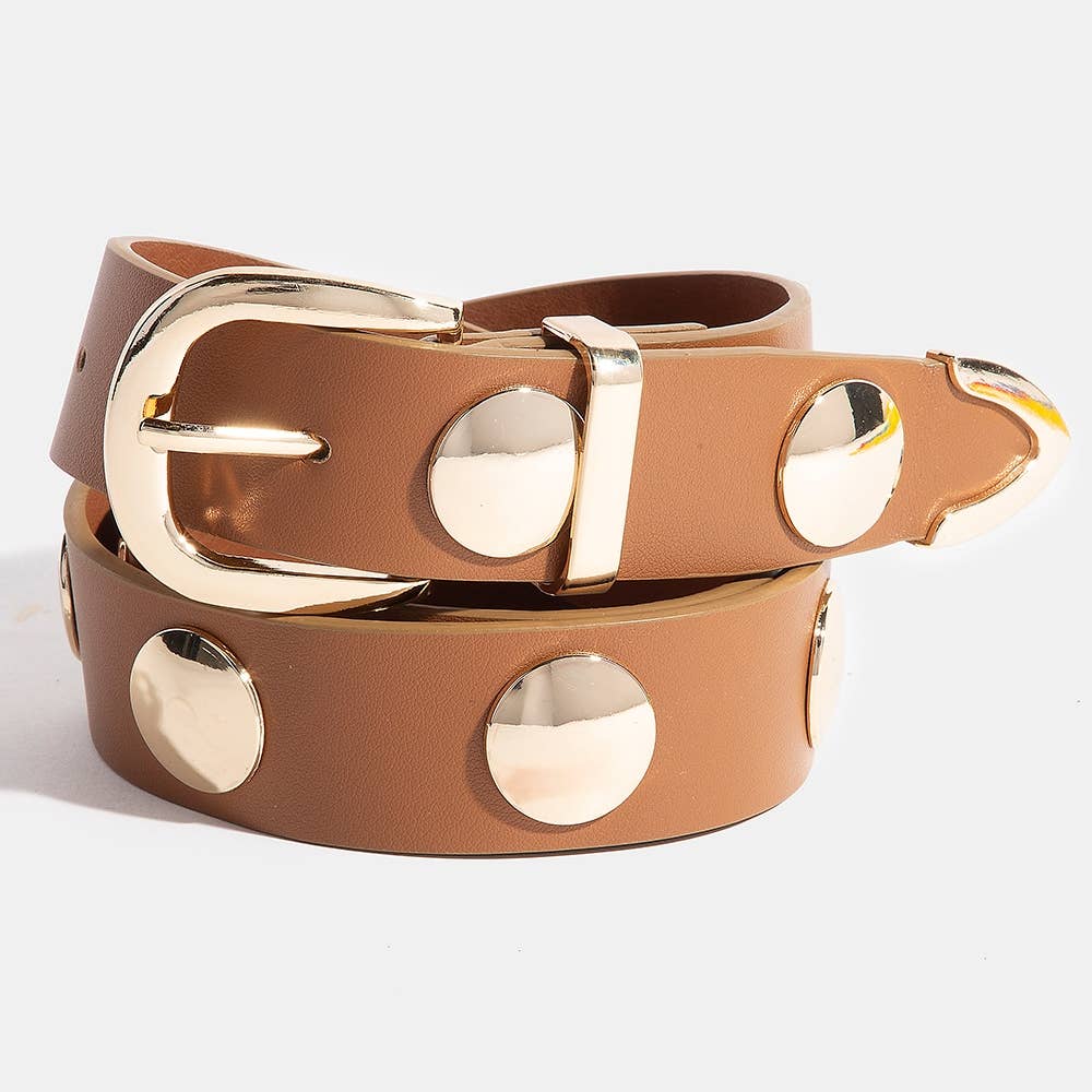 Metallic Disc Studded Faux Leather Belt