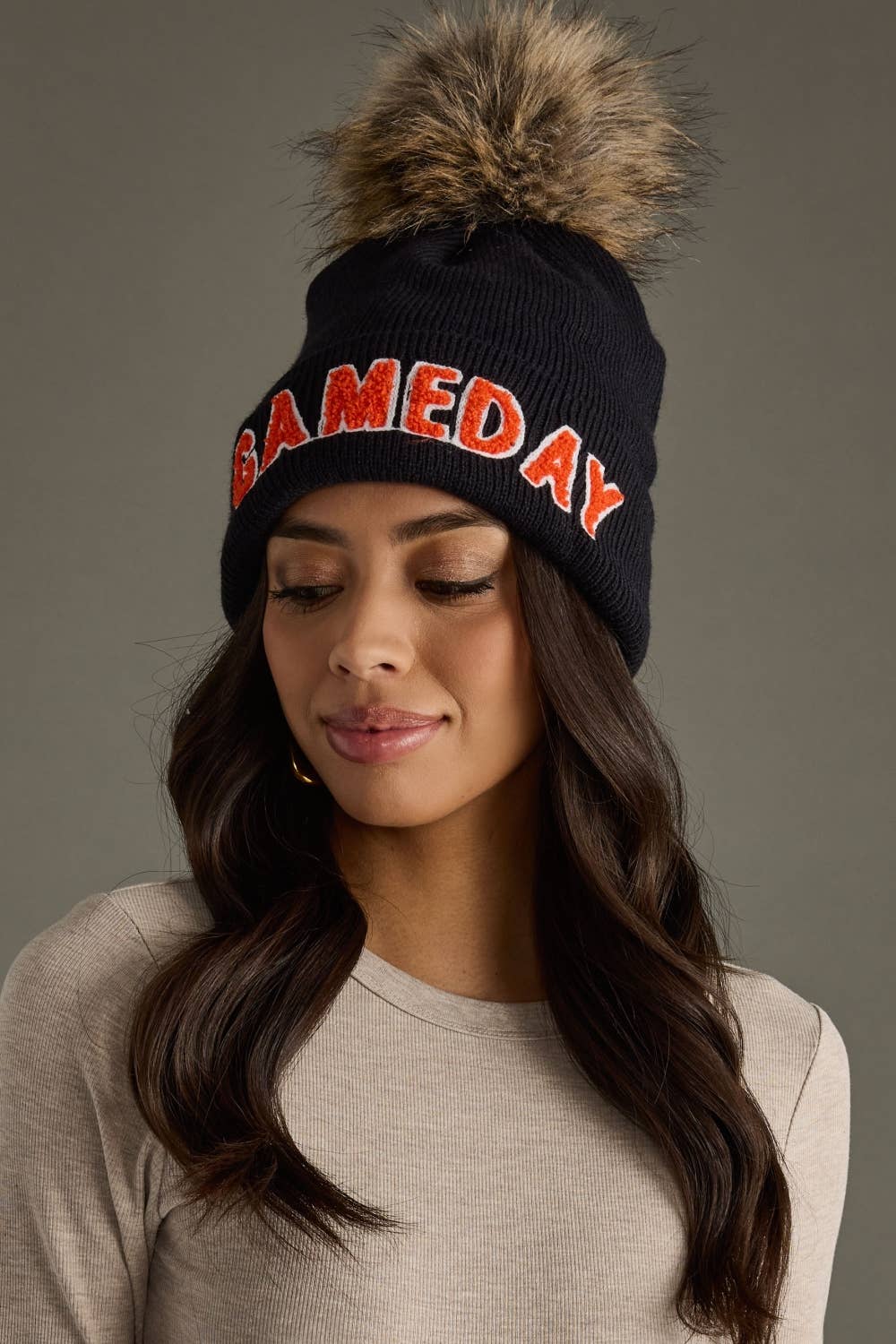 Black & Orange Game Day Pom Hat