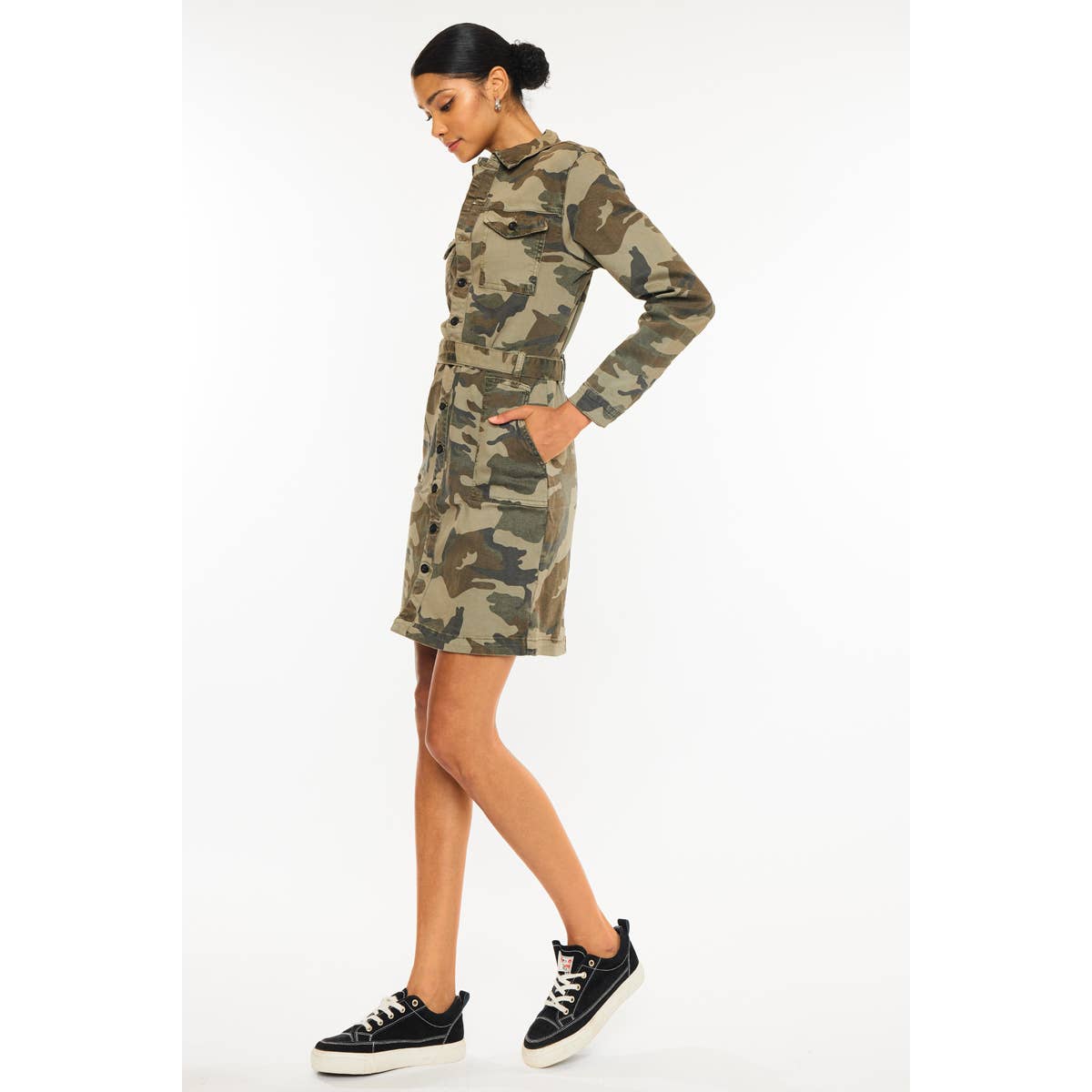 CAMO BUTTON DOWN MINI DRESS