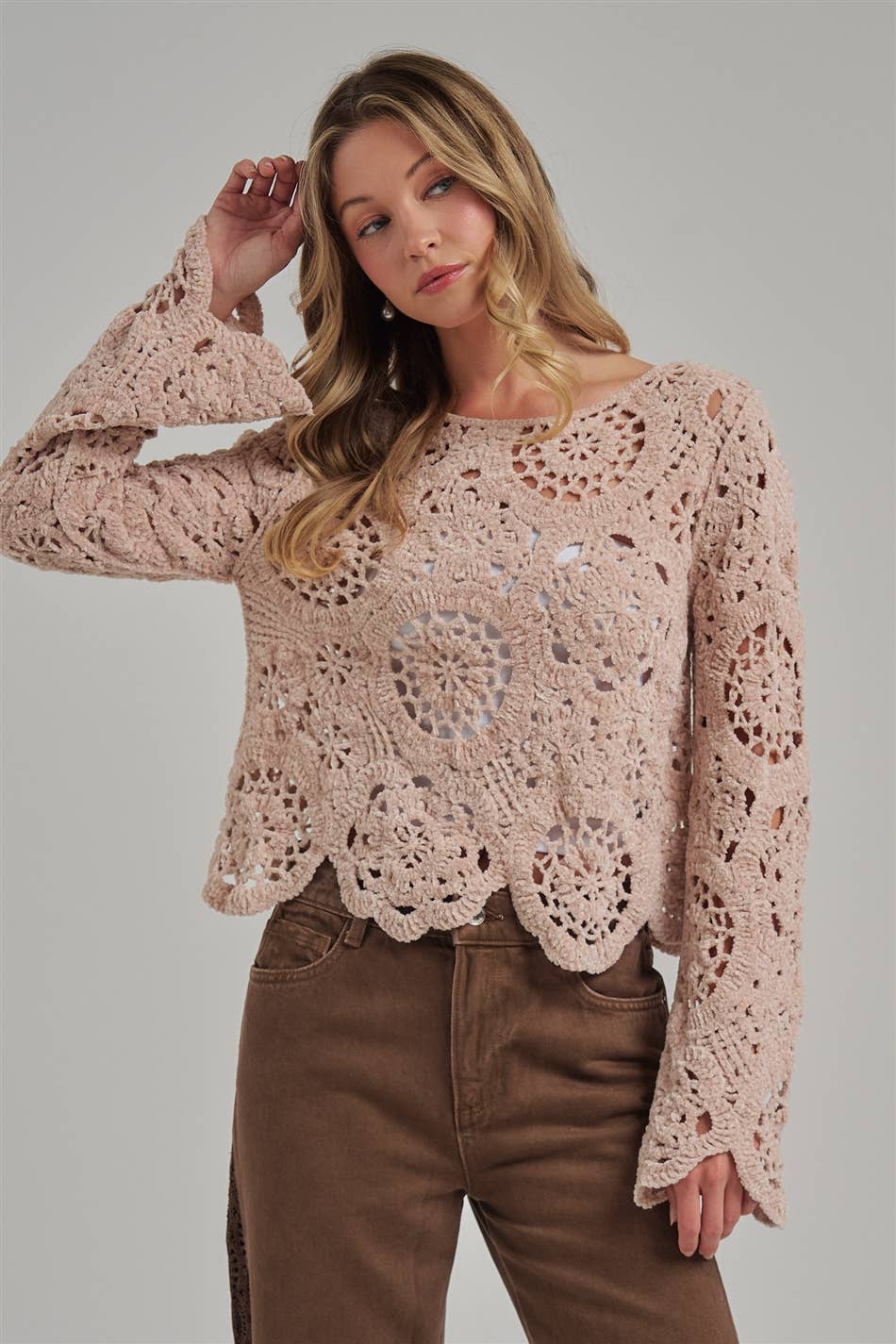 CHENILLE YARN KNITTED FALL SWEATER BOHO_JLT00284-01
