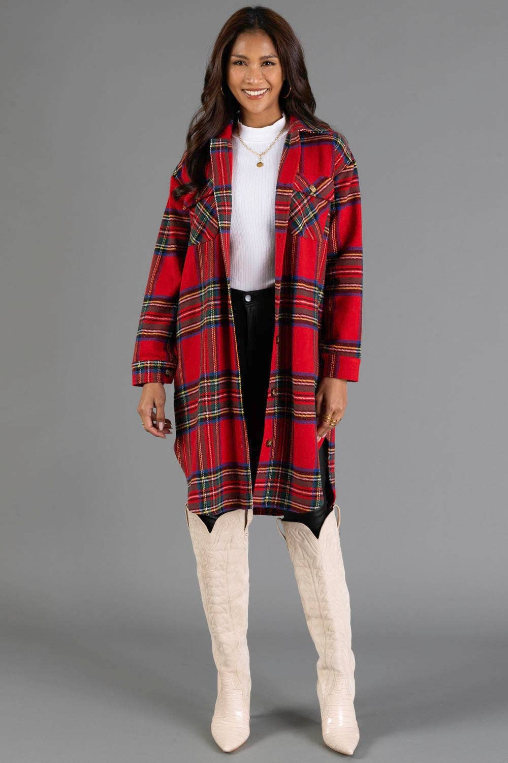 Red, Green, Blue & Yellow Plaid Long Shacket