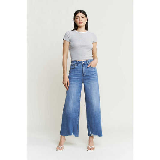 SUPER HIGH WIDE CROP FRAYED HEM
