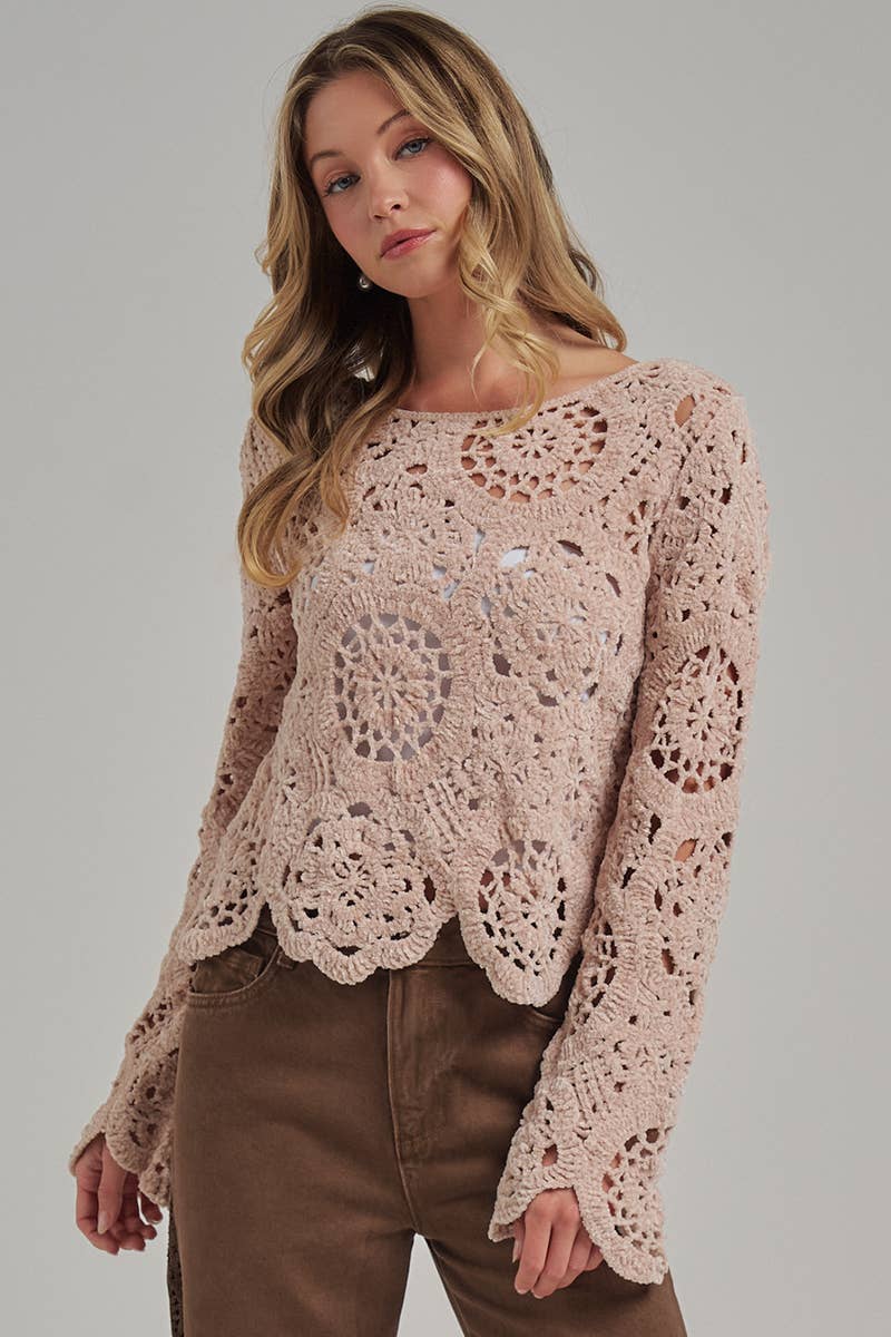 CHENILLE YARN KNITTED FALL SWEATER BOHO_JLT00284-01
