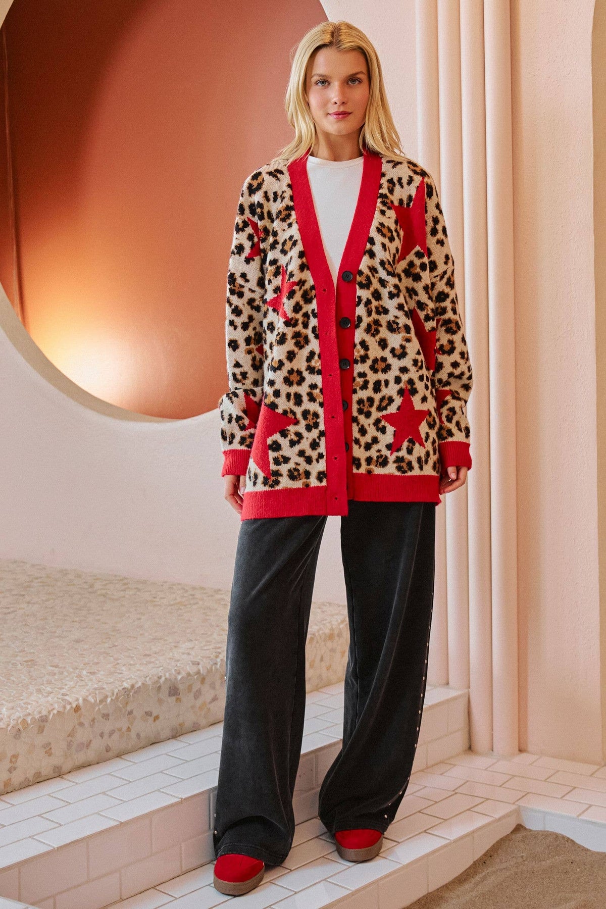 LEOPARD STAR CARDIGAN SWEATER