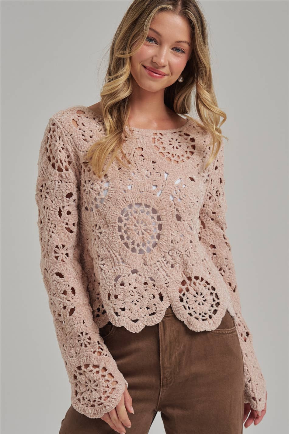 CHENILLE YARN KNITTED FALL SWEATER BOHO_JLT00284-01
