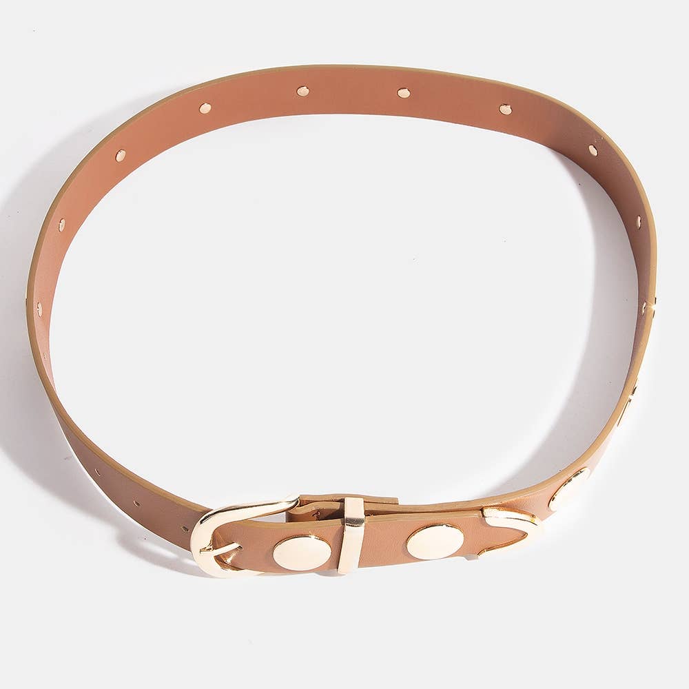 Metallic Disc Studded Faux Leather Belt