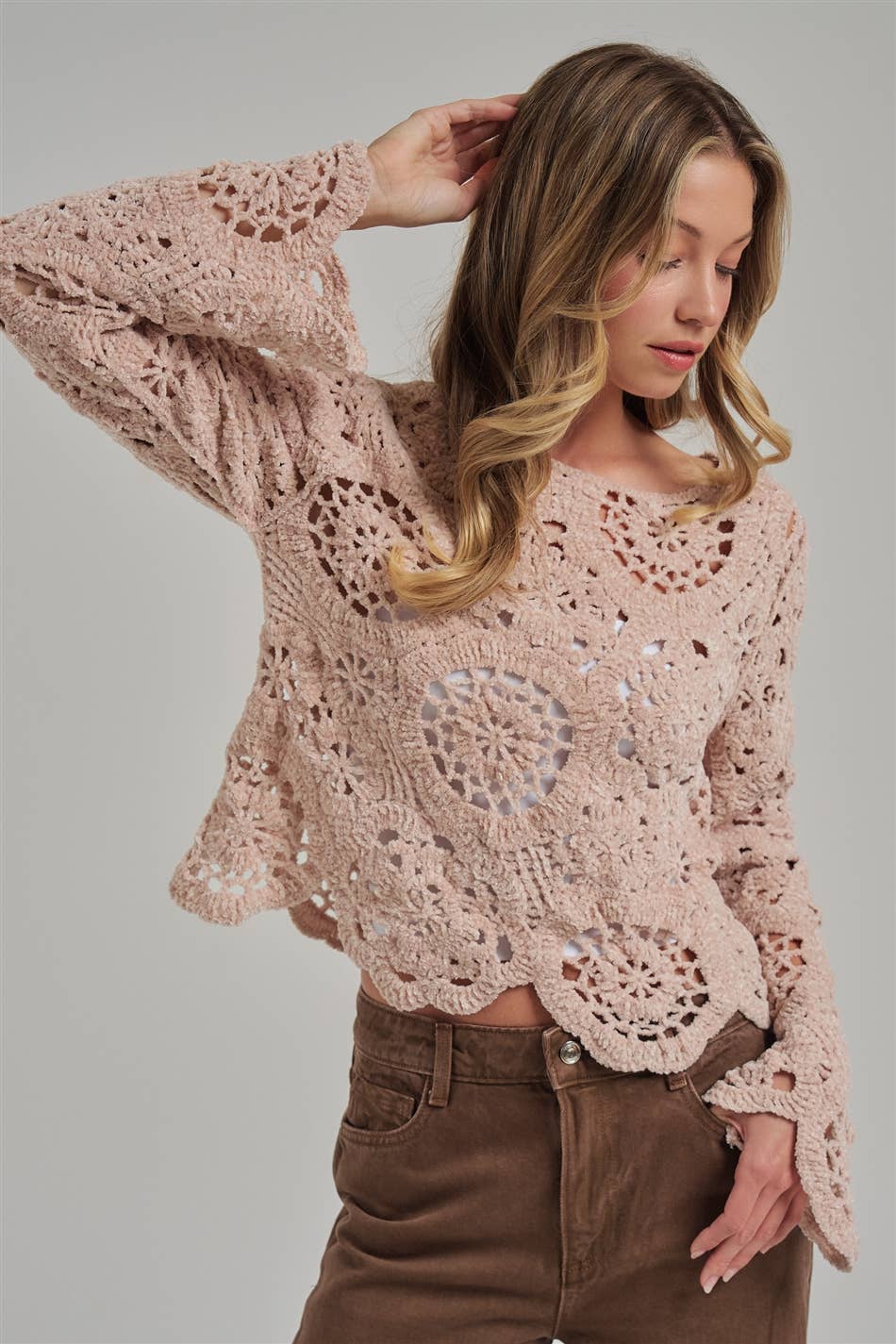 CHENILLE YARN KNITTED FALL SWEATER BOHO_JLT00284-01