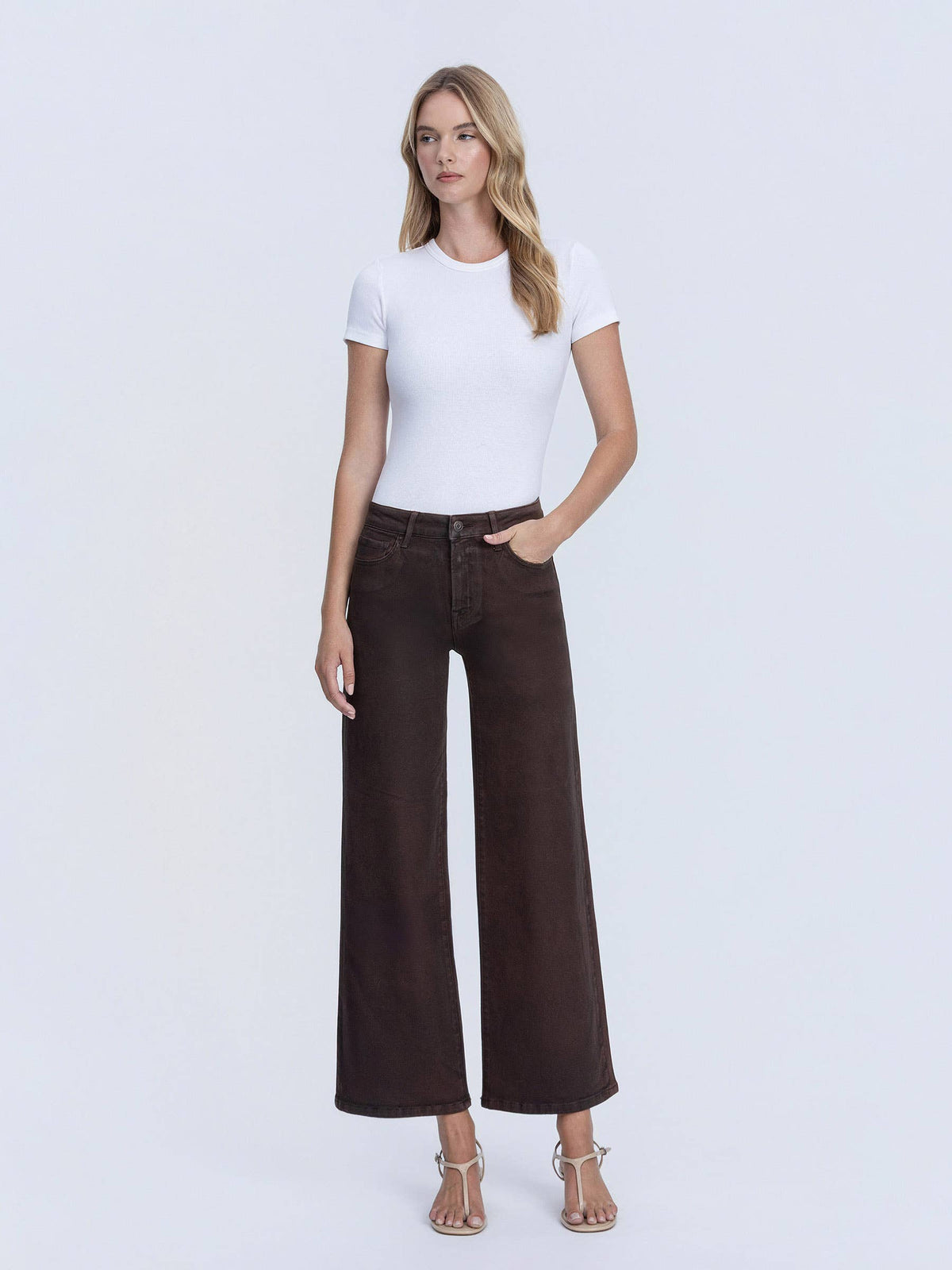HIGH RISE COFFEE WIDE LEG JEANS