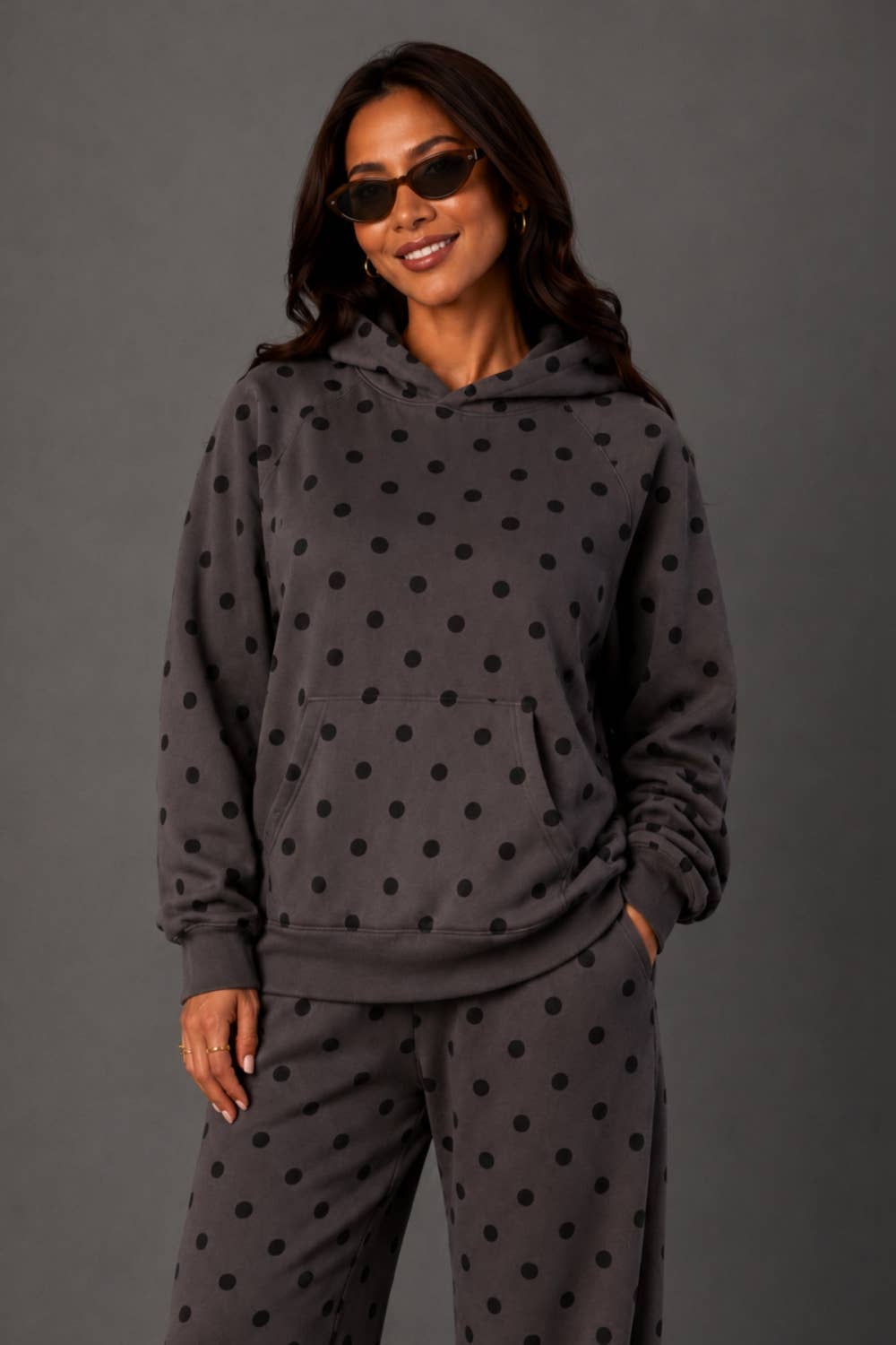 Dk. Gray & Black Polka Dot Hooded Sweatshirt