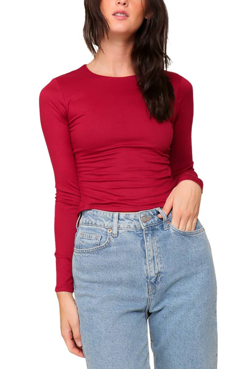 Long Sleeve Round Neck Brushed Knit Top